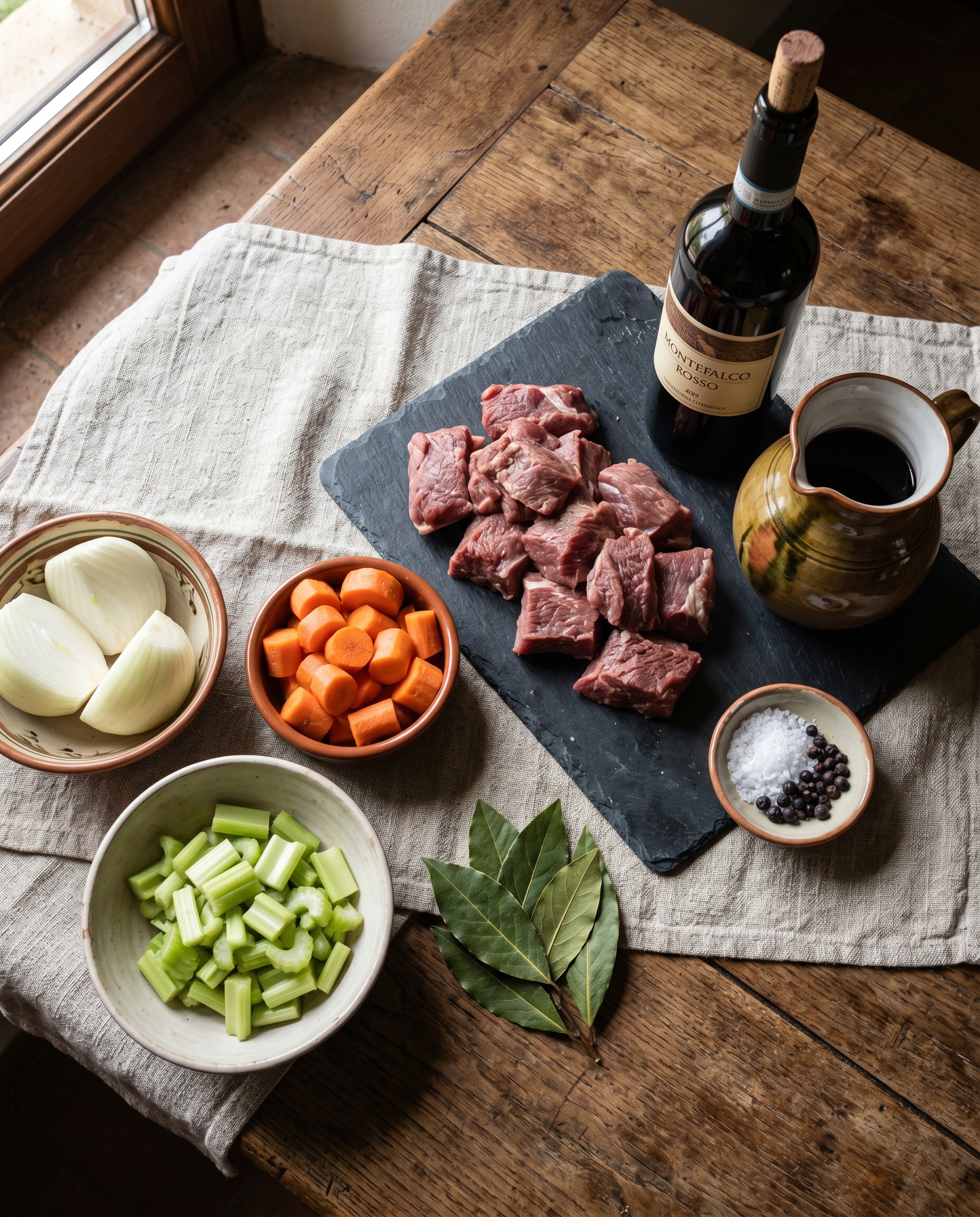 Ingredienti per cinghiale in umido alla maniera umbra