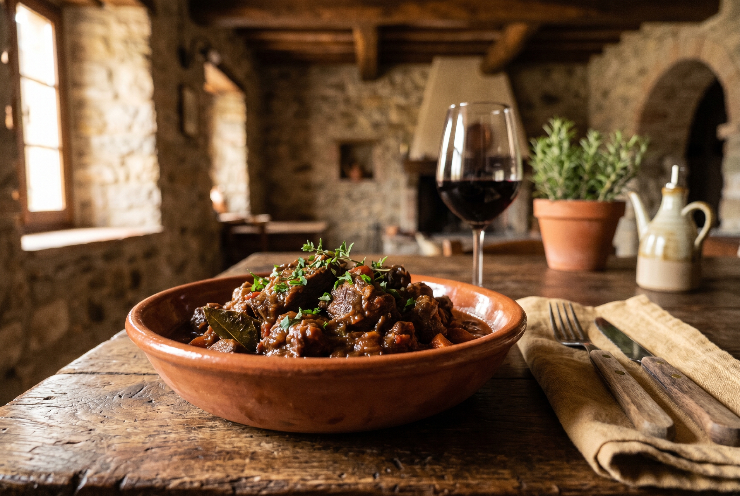 Cinghiale in Umido alla Maniera Umbra servito a tavola