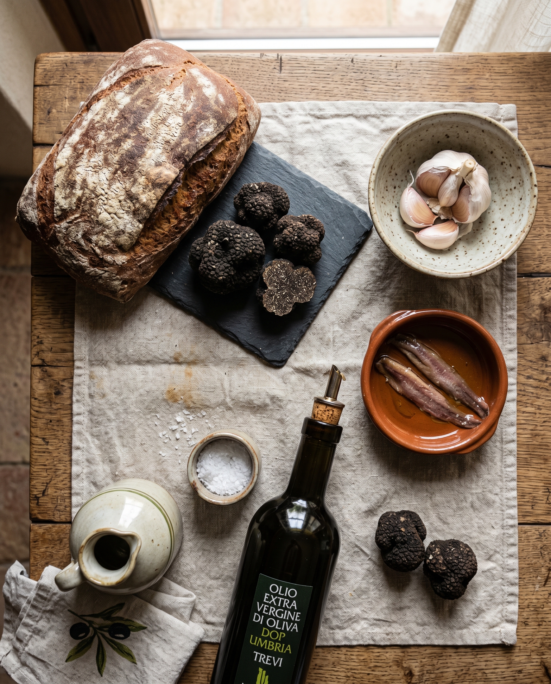 Ingredienti per crostini al tartufo nero di norcia