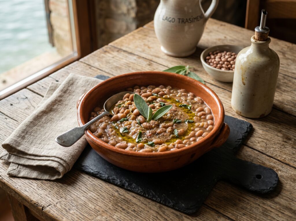 Fagiolina del Trasimeno presidio Slow Food: zuppa tradizionale con olio extravergine umbro
