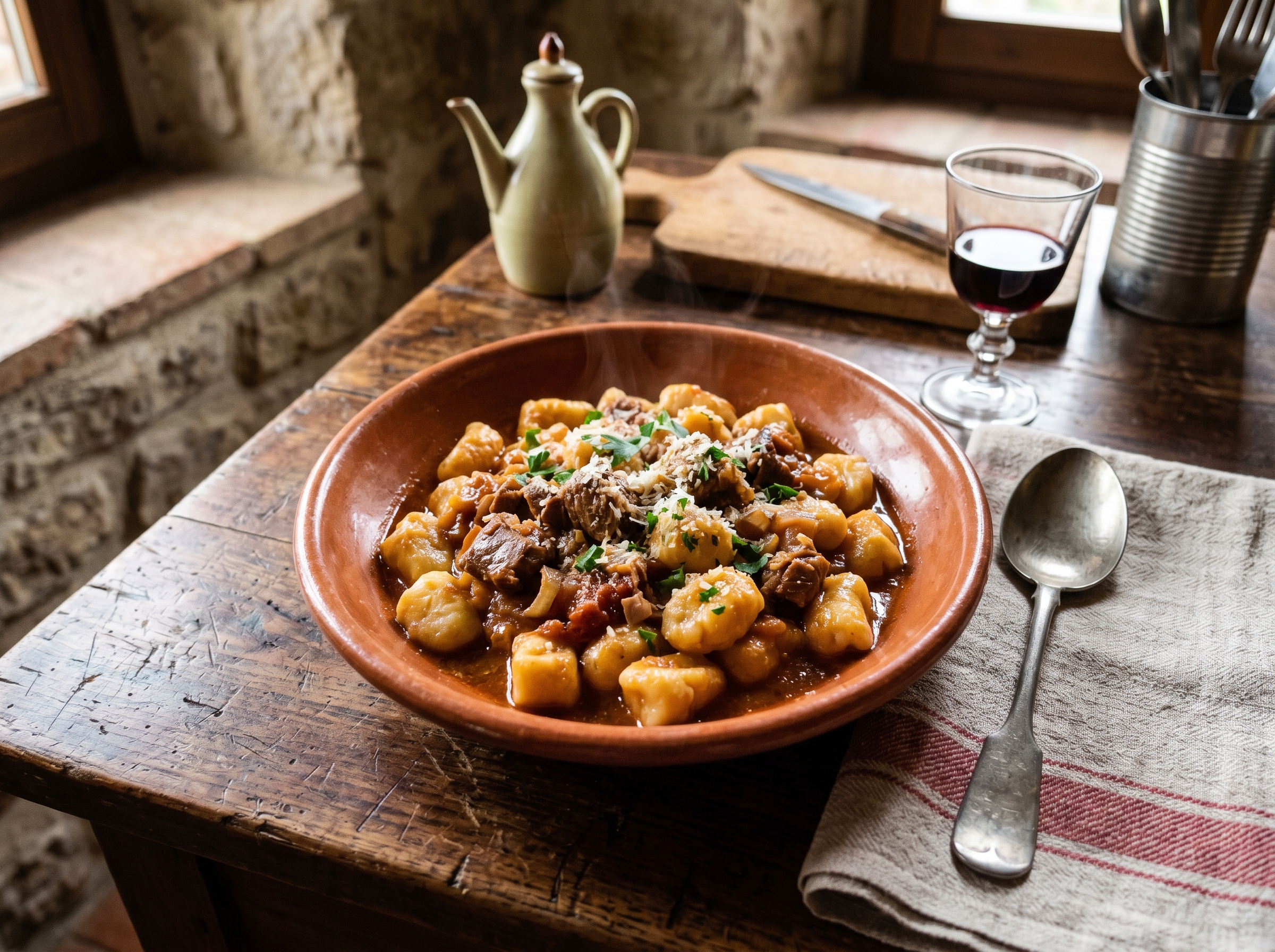Gnocchi al sugo d'oca umbri: primo piatto perugino con ragù d'oca lento e pecorino stagionato