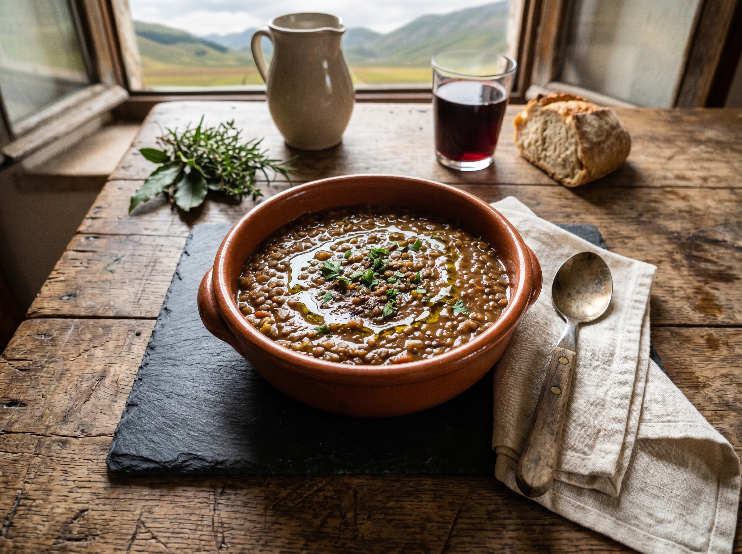 Lenticchie di Castelluccio IGP: zuppa tradizionale umbra della Valnerina con olio extravergine