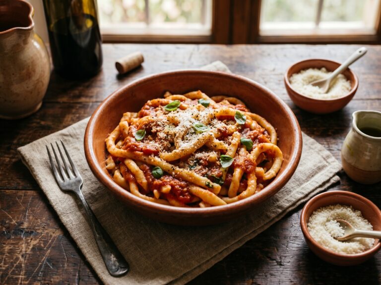 Manfricoli umbri: la pasta fresca tirata a mano della tradizione contadina ternana con sugo al pomodoro