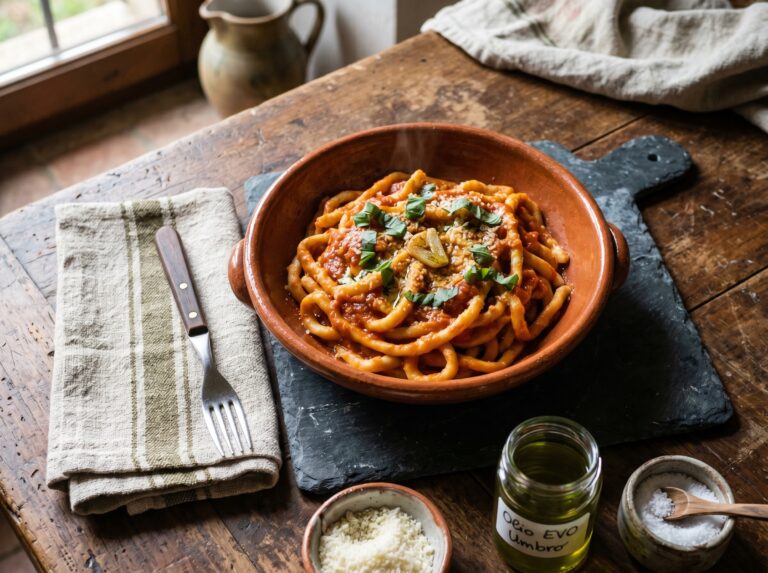 Picchiarelli umbri: pasta fresca tirata a mano della tradizione contadina dell'Umbria meridionale