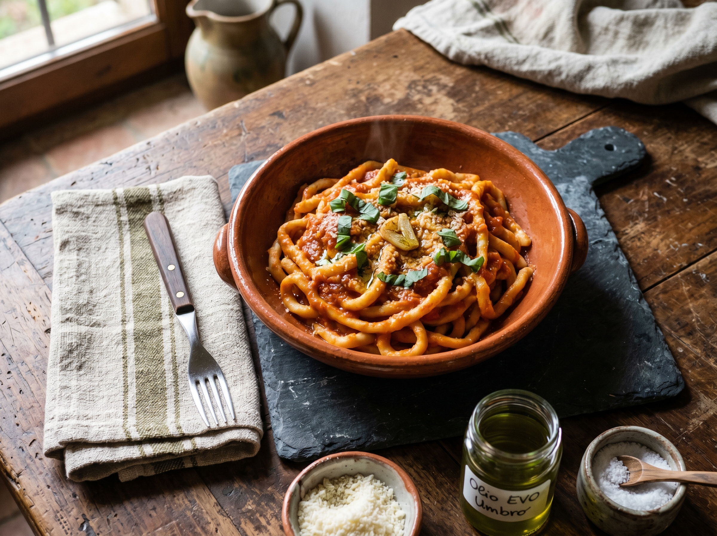 Picchiarelli umbri: pasta fresca tirata a mano della tradizione contadina dell'Umbria meridionale