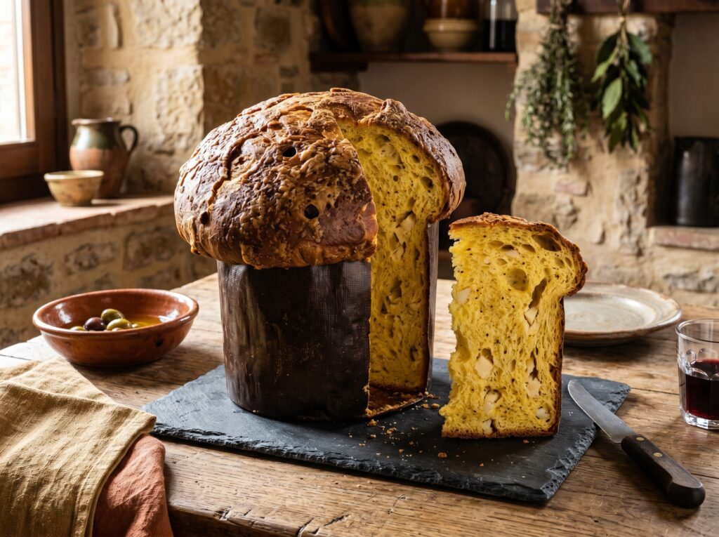Pizza di Pasqua al formaggio umbra: il pane lievitato con pecorino stagionato e pepe nero