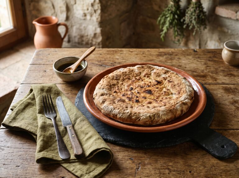 Torta al testo umbra: il pane piatto cotto sulla pietra refrattaria con prosciutto di Norcia