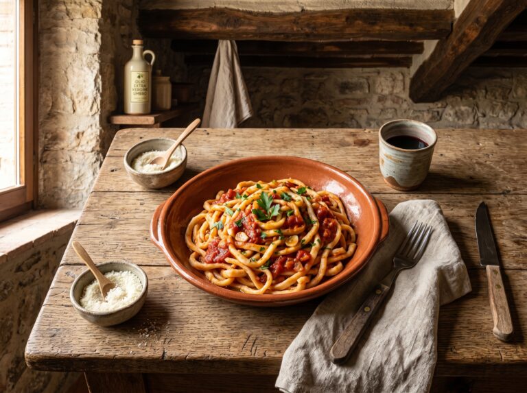 Strangozzi umbri: pasta fresca di Spoleto con sugo al pomodoro fresco e basilico
